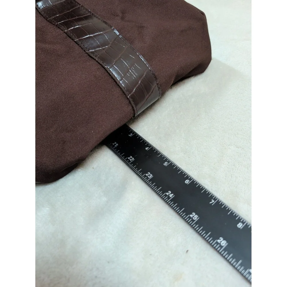 Kenneth Cole Signature Brown Canvas Duffel Bag Croc Embossed Trim Travel Weekend